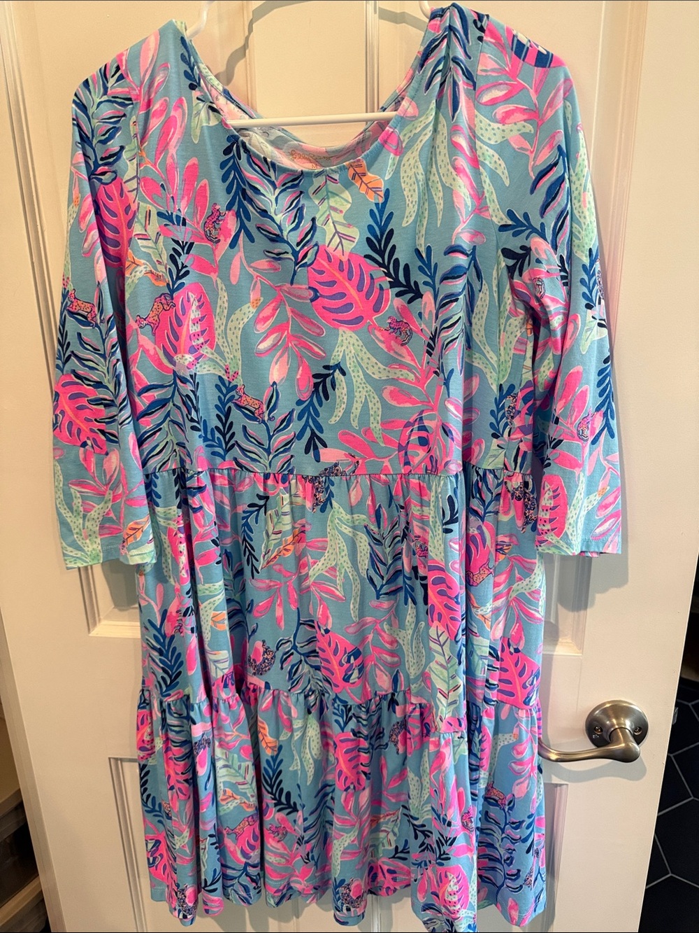 Lilly Pulitzer Women’s Tropical Leaf Tiered Dress - Pink & Light Blue